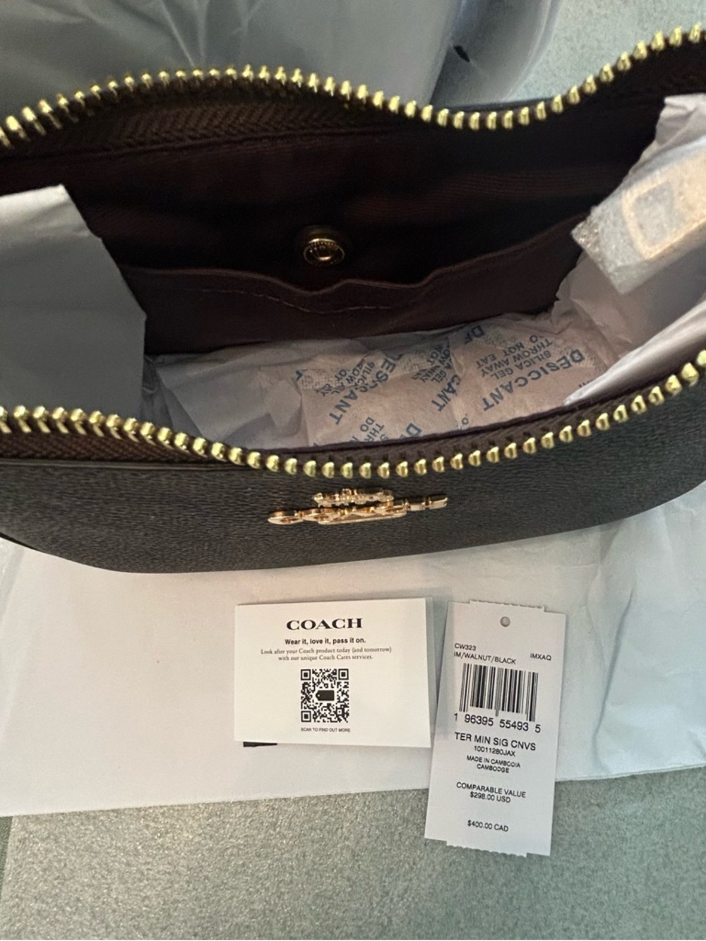 COACH Brown Signature Canvas Small Zip Crossbody with Gold Hardware - Picture 10 of 10